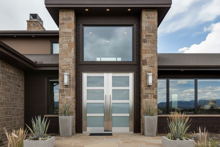 Custom exterior wood door by professional wood door contractors in Colorado